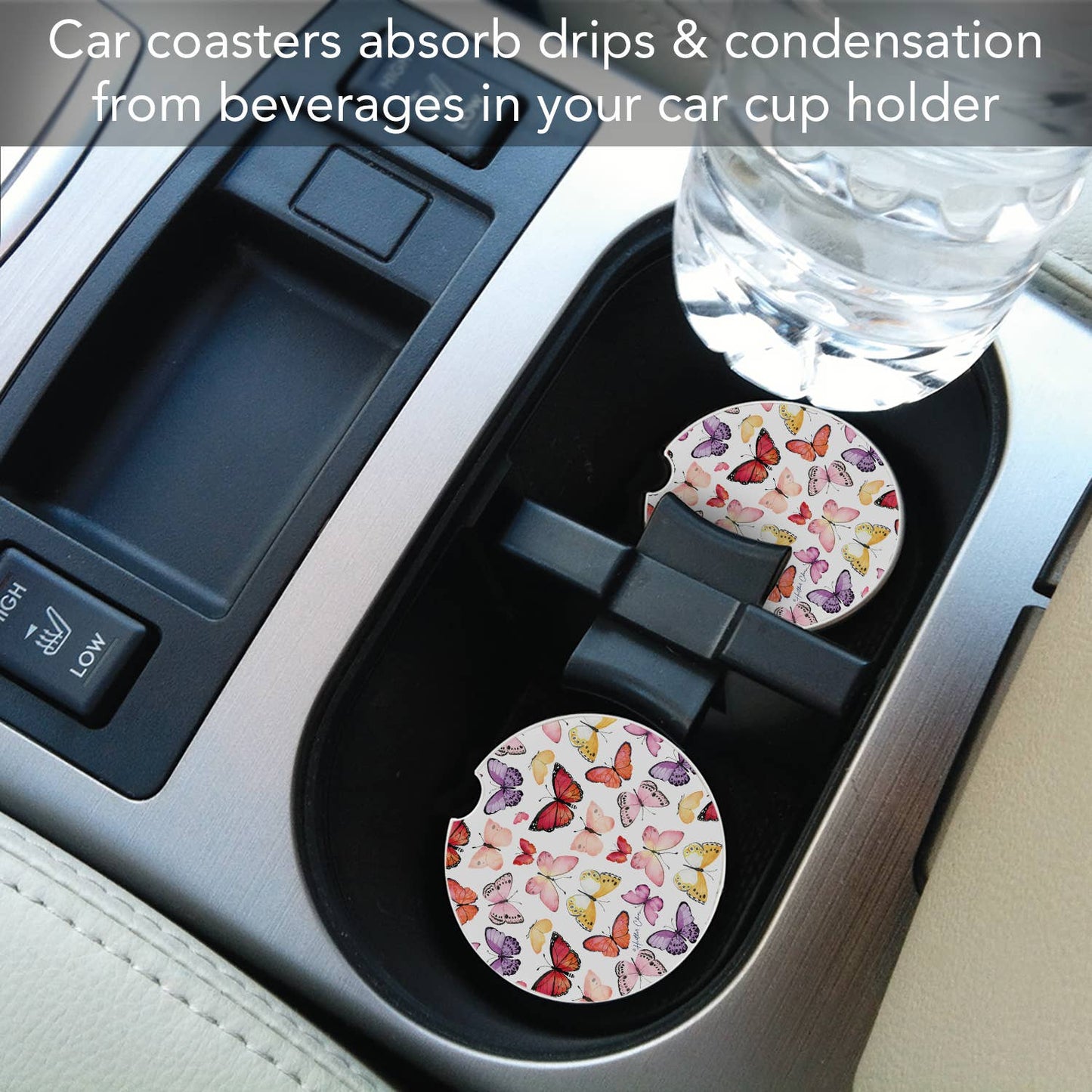 "Watercolor Butterflies" Absorbent Stone Car Coaster 1pk