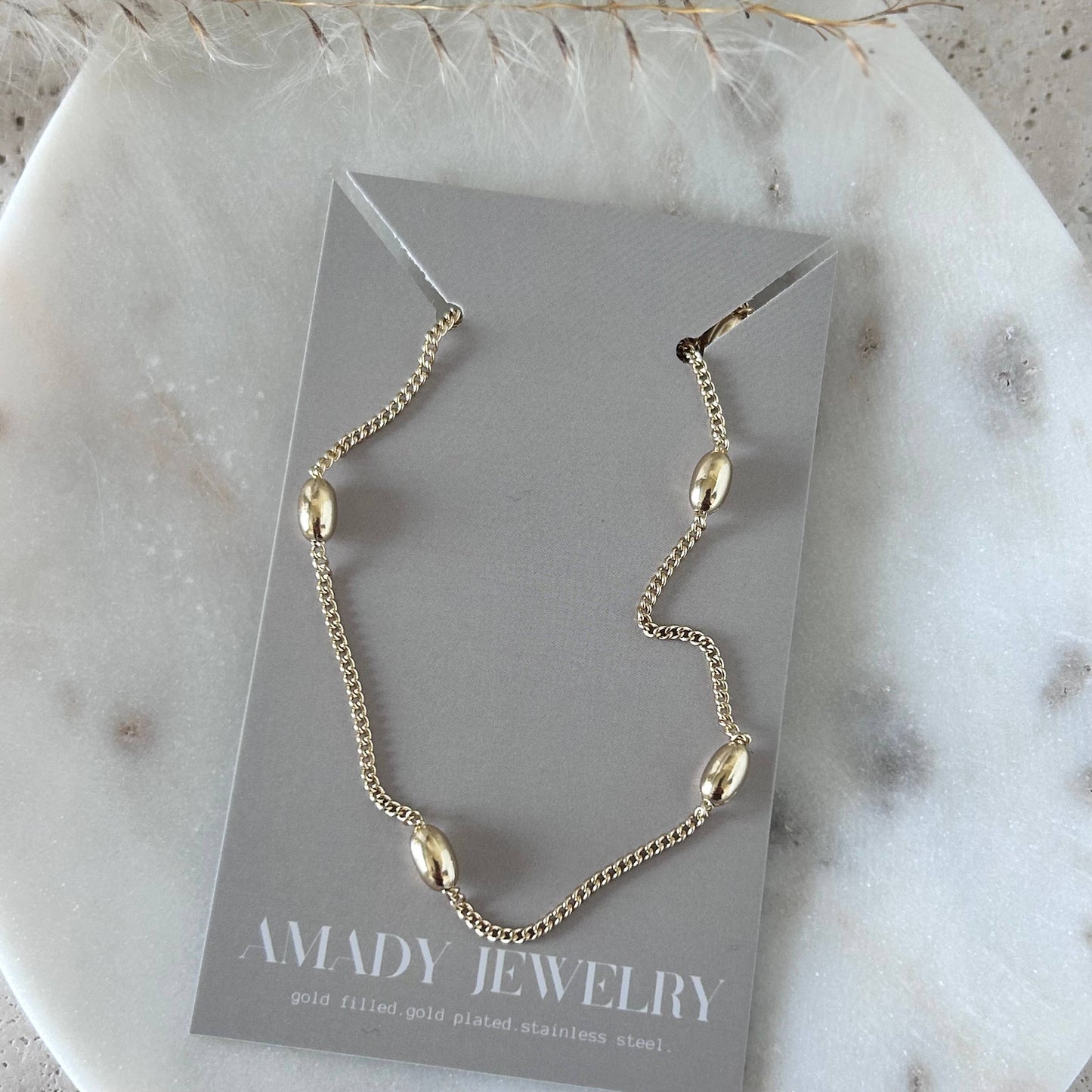 Beaded layering chain necklace 14k gold filled 18 inches