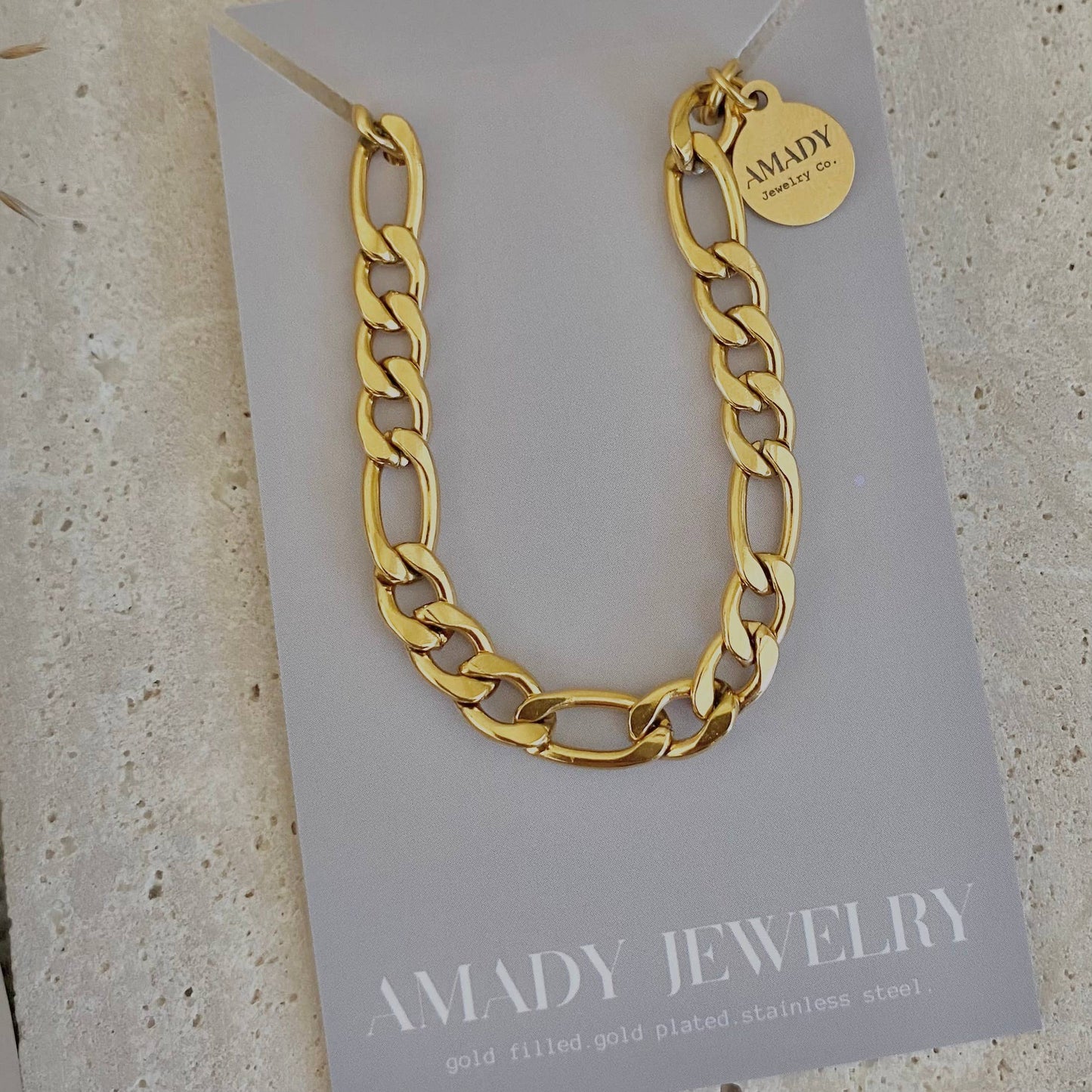 Figaro curb chain layering bracelet 18k gold plated 