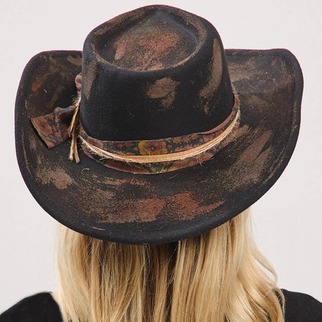 Vintage Versatile Shapeable Cowgirl & Fedora Hat With Feath: BK