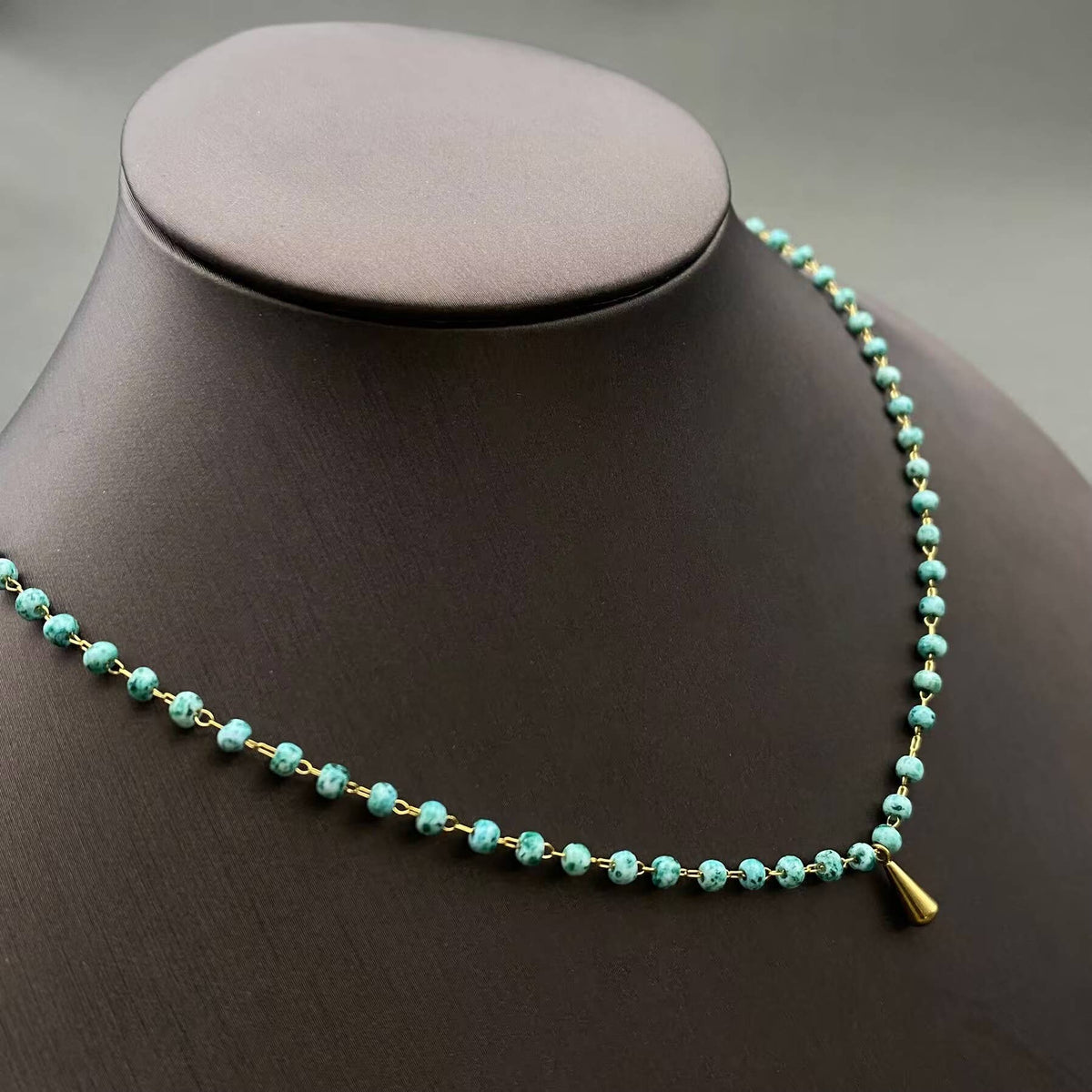 18K Golden SS Drop Charm Seed Beads Chain Necklace - FGS