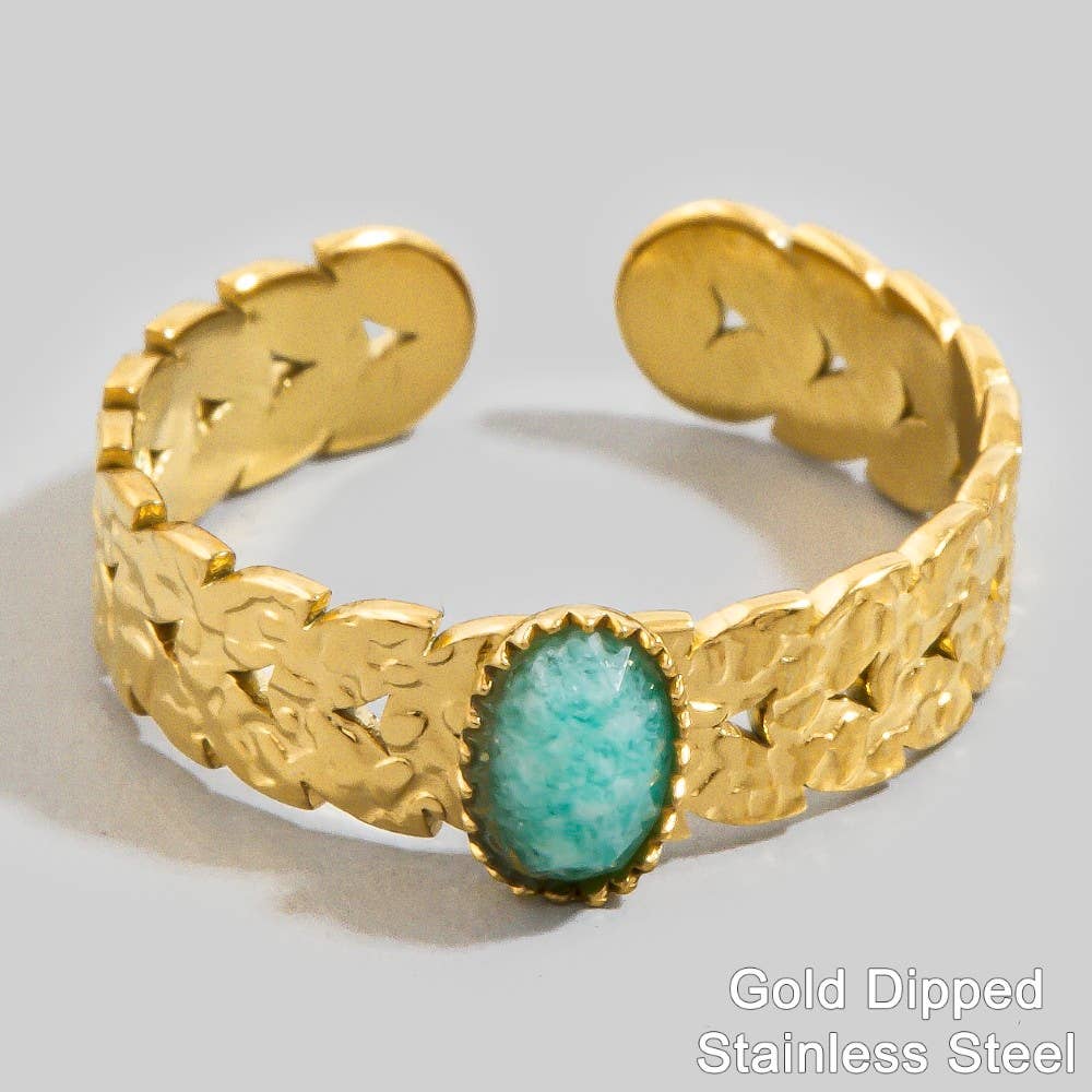 Gold Dipped Stainless Steel Oval Stone Ring: LGN