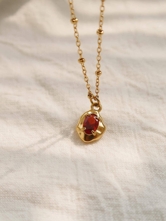 Ryleigh 18K Gold Non-Tarnish Petite CZ Necklace: Red
