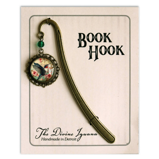 Hummingbird Art Nouveau Glass Cabochon Bronze Bookmark