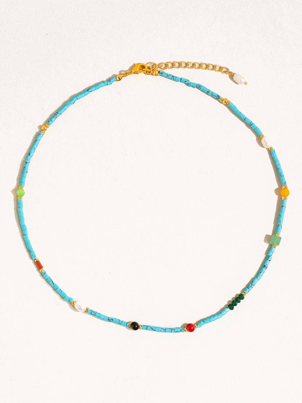 Calise Boho Handmade Blue Turquoise Stone Beaded Necklace: Turquoise