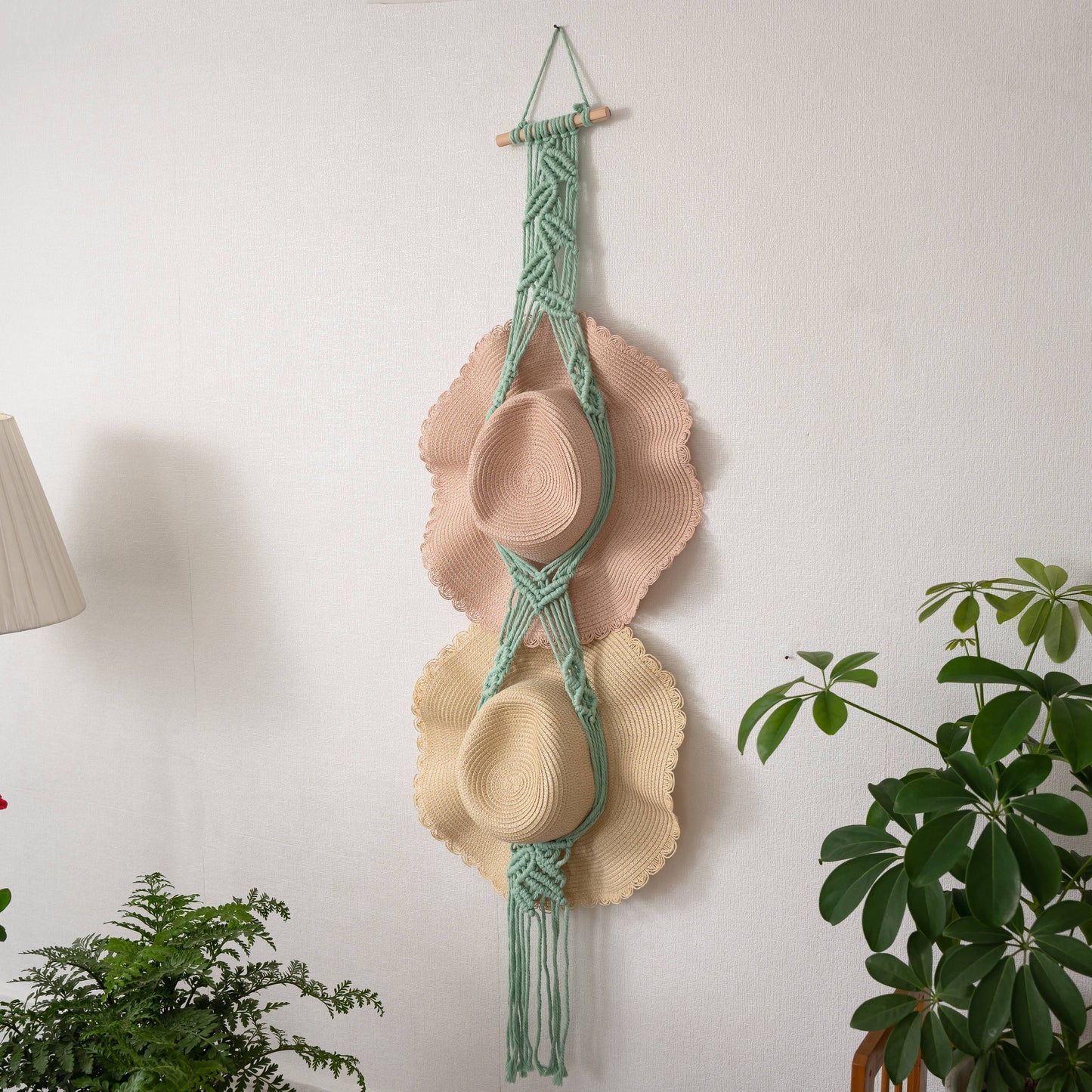Leaf Macrame Wall Hanging for Hat Storage & Display Collect: Mint