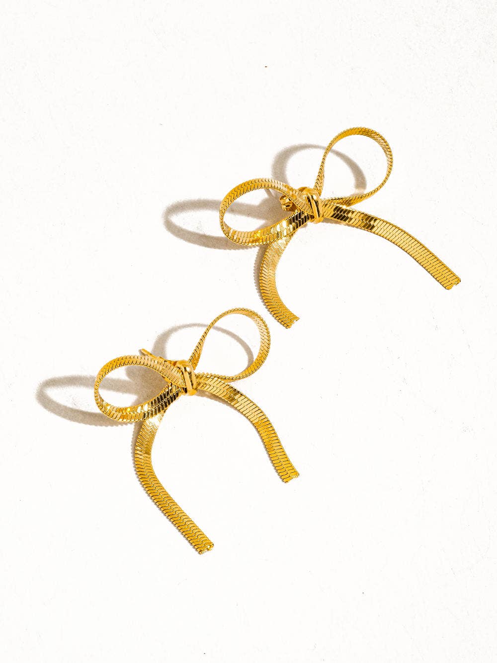 Winona 18K Non-Tarnish Flat Bow Chain Studs: Yellow Gold