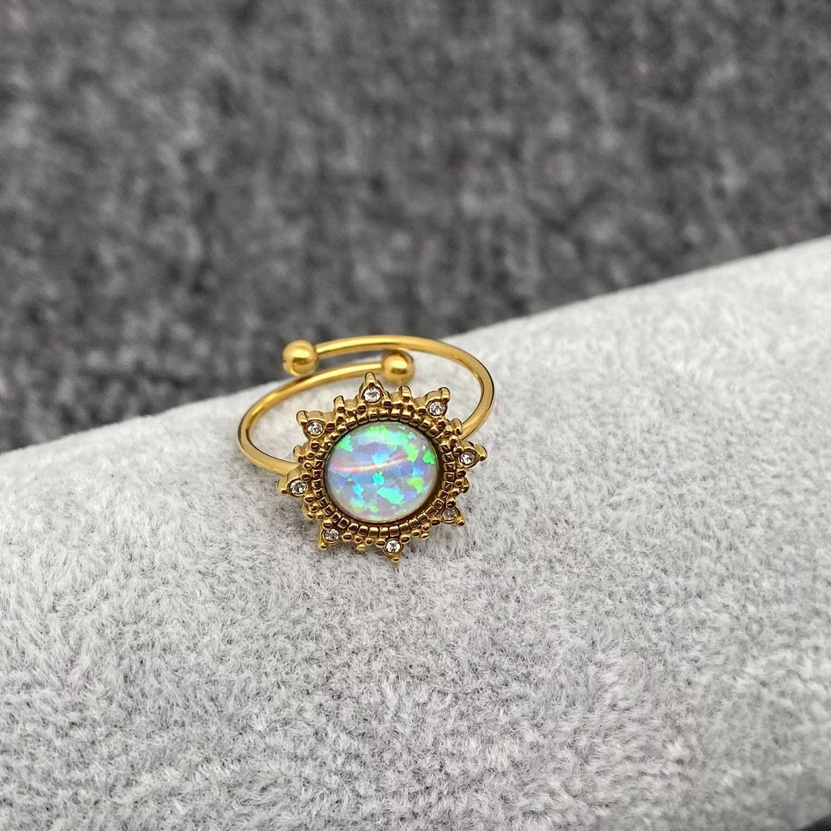 Lucky Opal 18K Gold Plated SS Adjustable Ring - FGS/CS: Blue Egg Shape