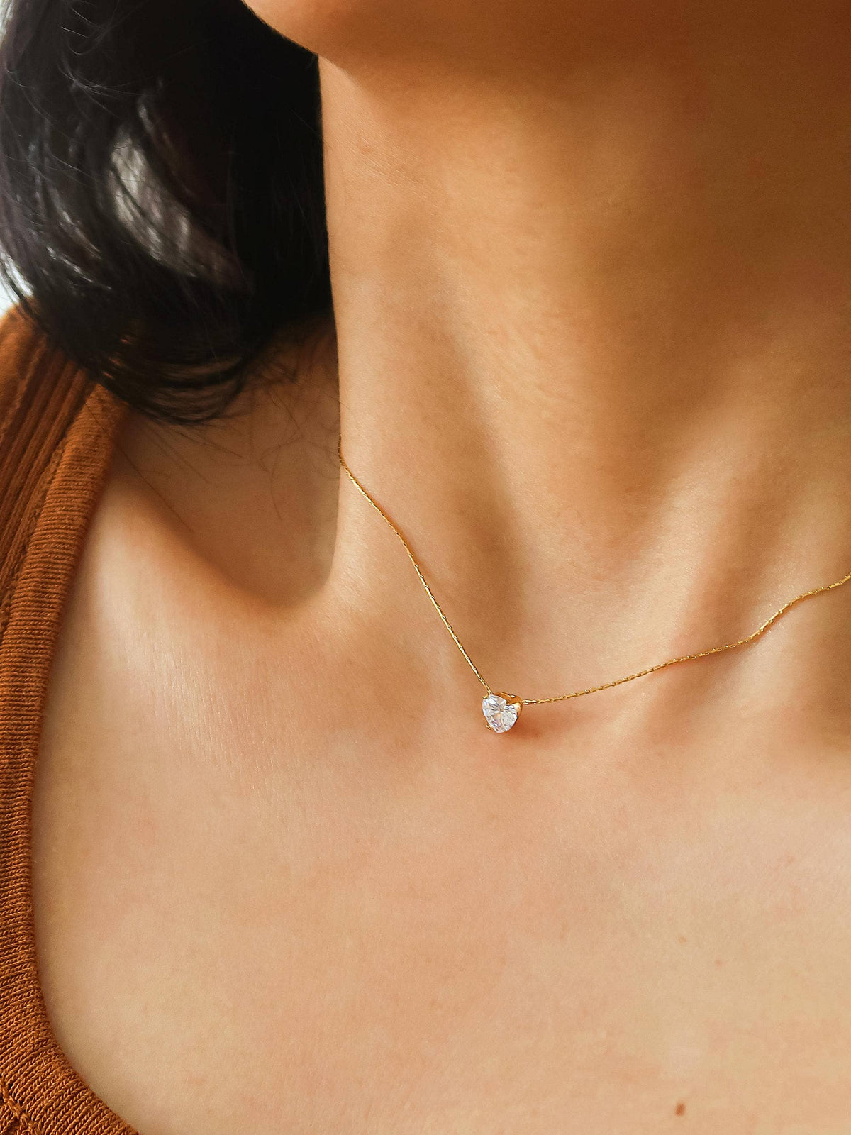 Bonnie 18K Non-Tarnish Petite Heart CZ Necklace: Yellow Gold