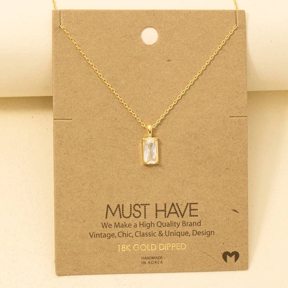 Gold Dipped Baguette Drop Charm Necklace: G