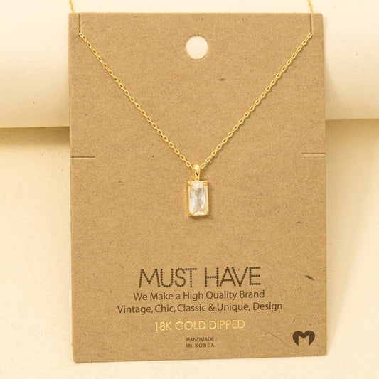 Gold Dipped Baguette Drop Charm Necklace: G