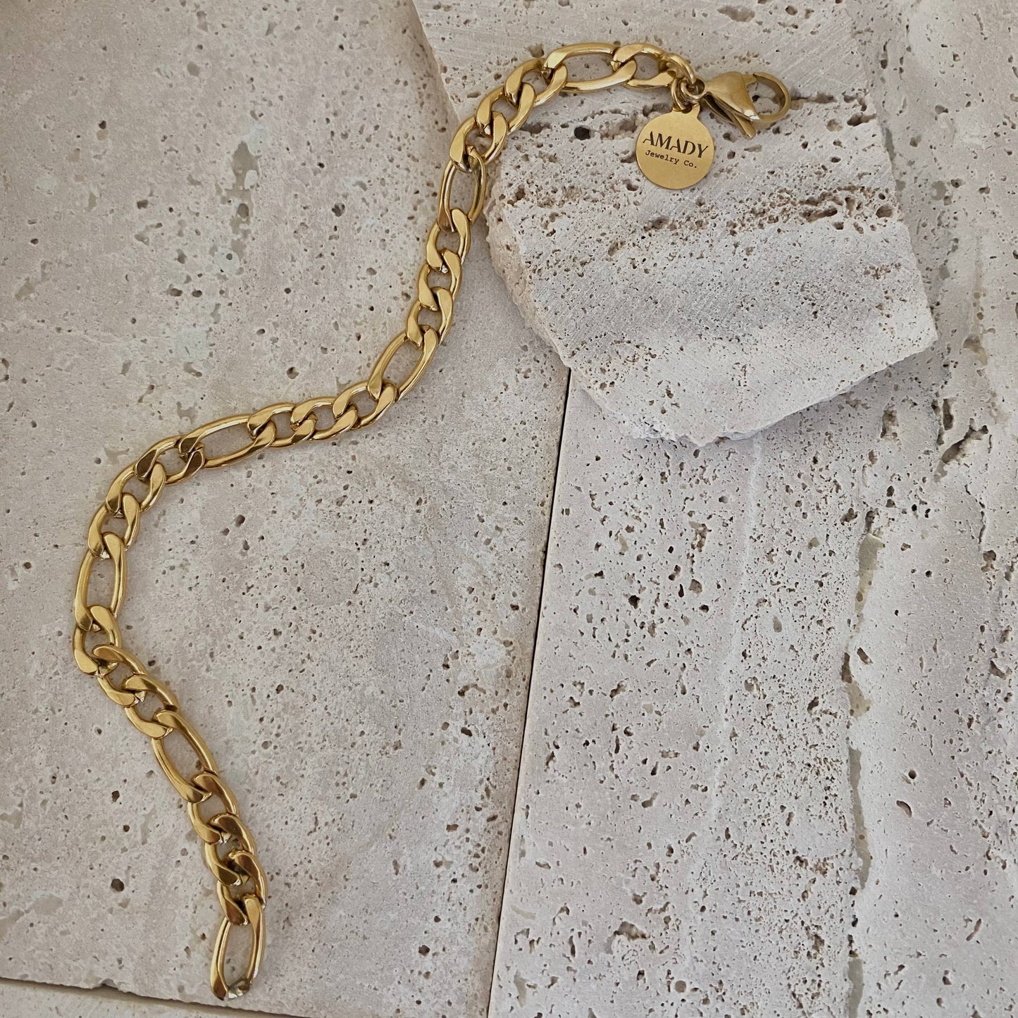Figaro curb chain layering bracelet 18k gold plated 