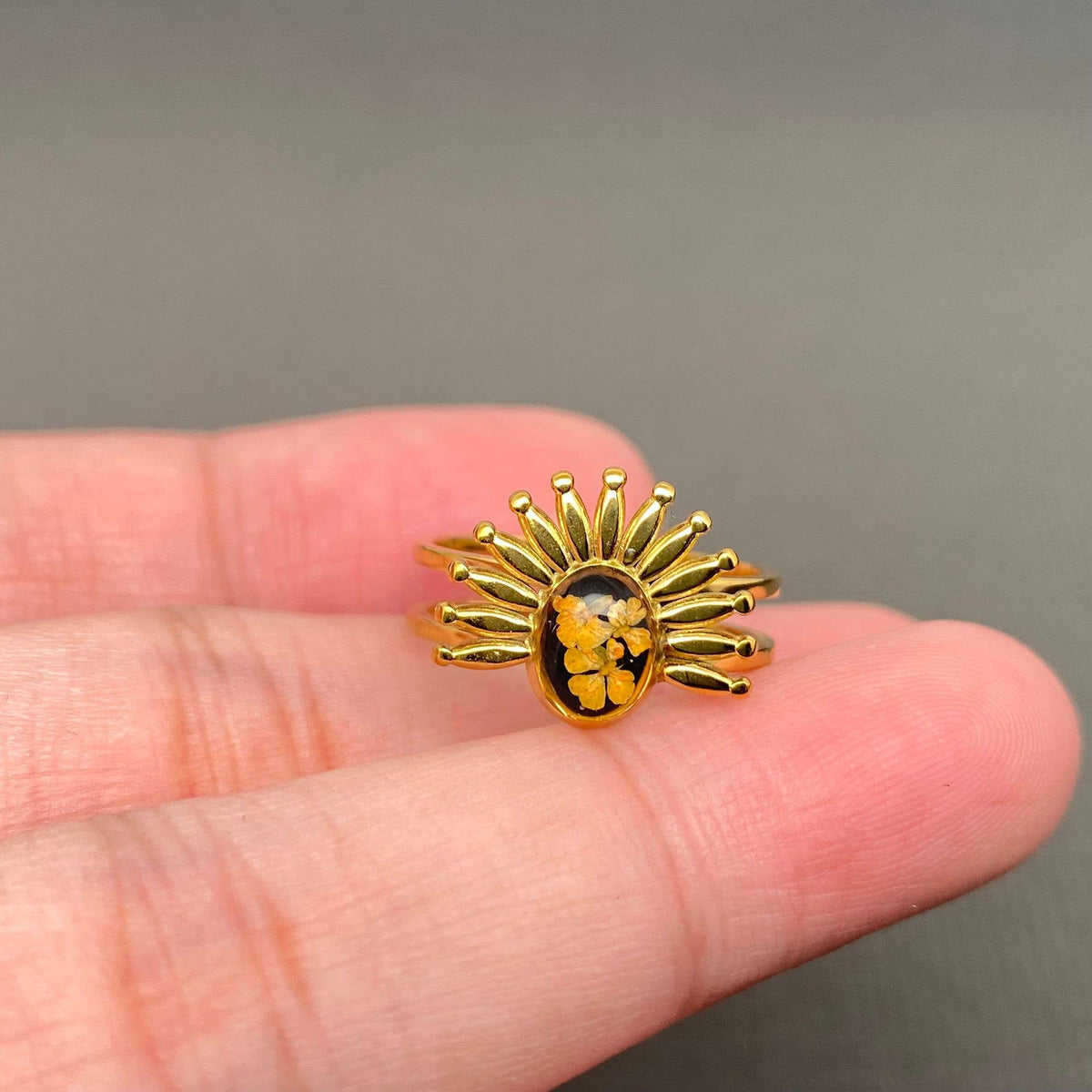 Dried flowers 18K Golden SS Adjustable Floral Rings- PDF/FGS: A