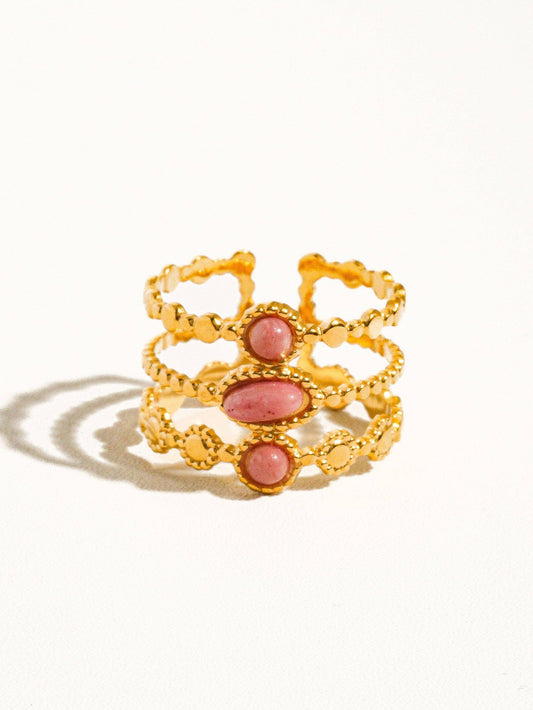 Posh 18K Gold Non-Tarnish Trilayer Adjustable Stone Ring: Pink