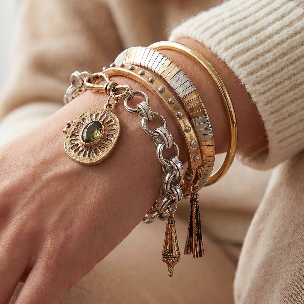 Chain Link Bangle Bracelet Set: MULTI
