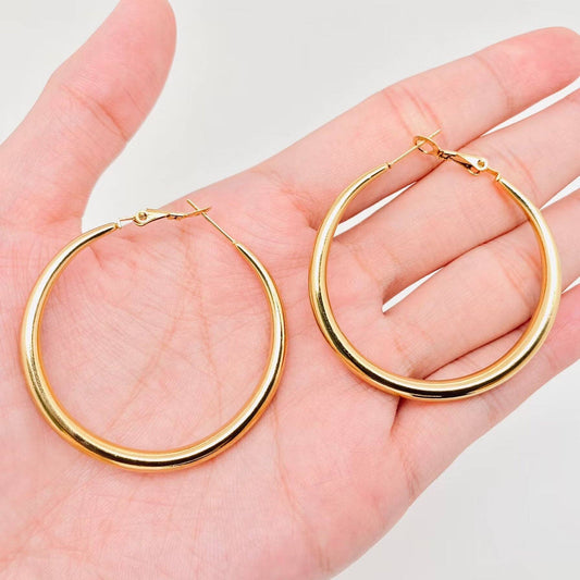 18K Gold Plated Stainless Steel Hollow Hoop Earrings - FGS