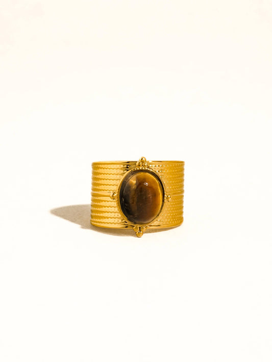 Oasis 18K Gold Non-Tarnish Stone Bold Adjustable Ring: Green