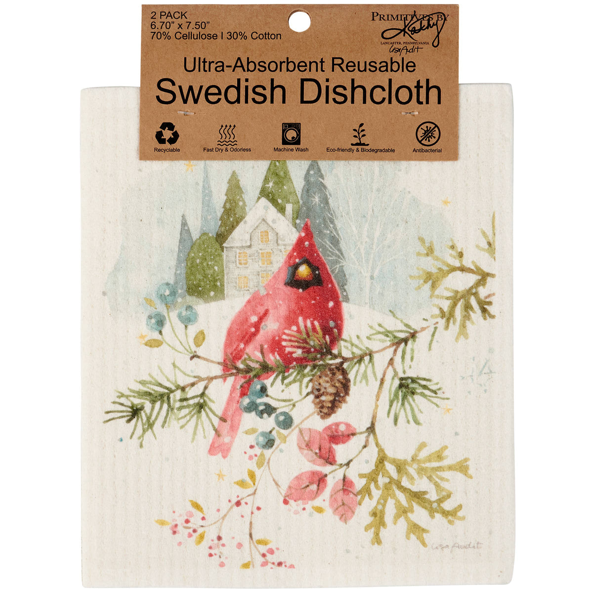 Winter Cardinal Swedish Dishcloth Set