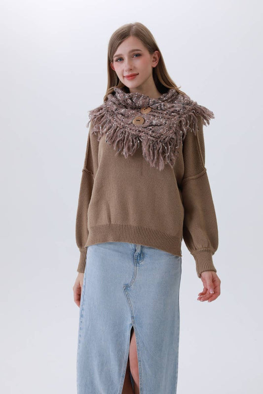 Textured Cocoon Infinity Scarf–Organic Coconut Button Detail: Mocha