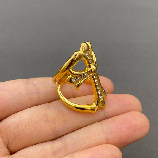 CZ Inlaid Cross 18K Gold Plated Stainless Steel Ring - FGS: 8