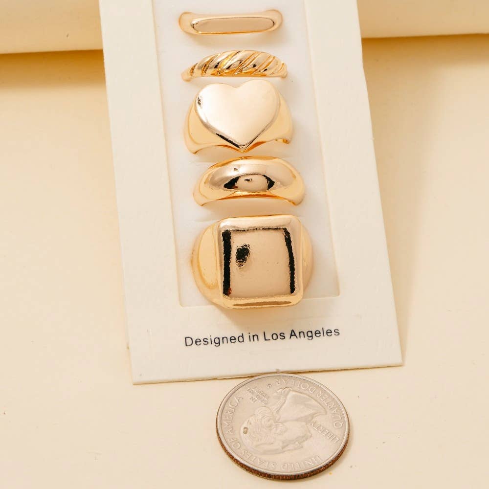 5Pc Mixed Signet Band Rings Set: G