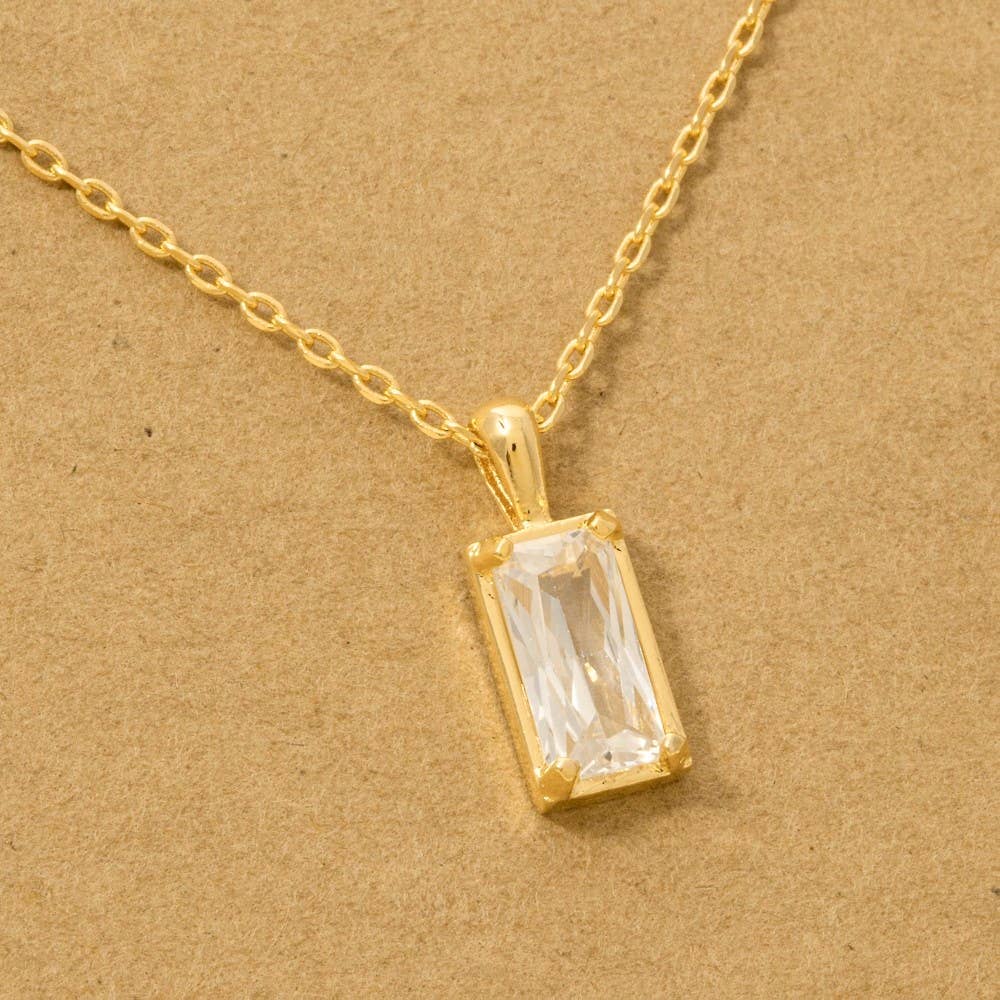 Gold Dipped Baguette Drop Charm Necklace: G