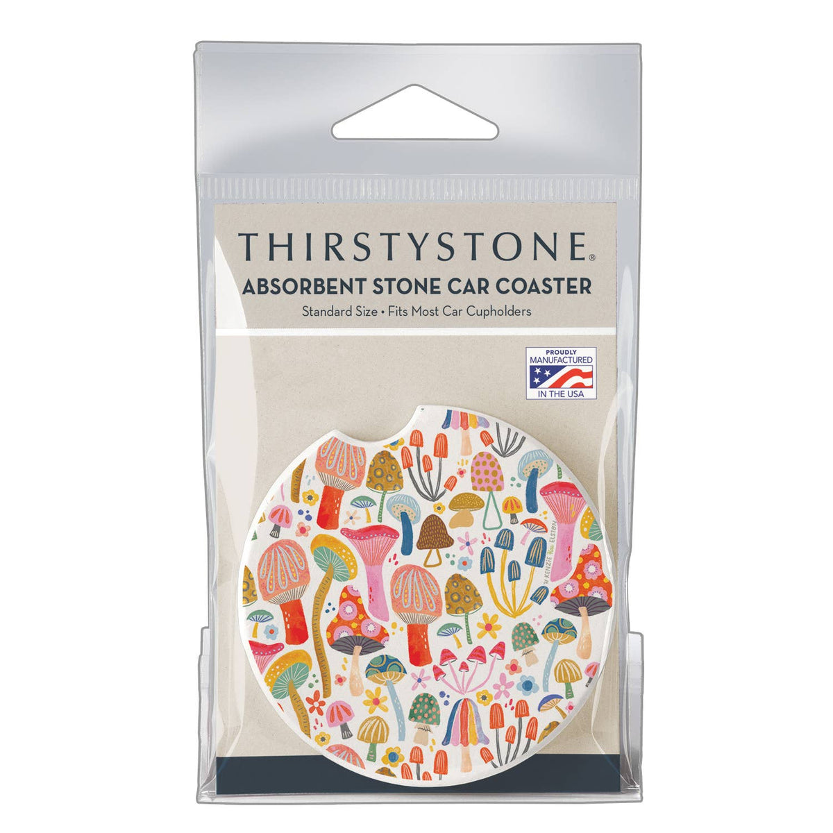 "Retro Shrooms" Absorbent Stone Car Coaster 1pk