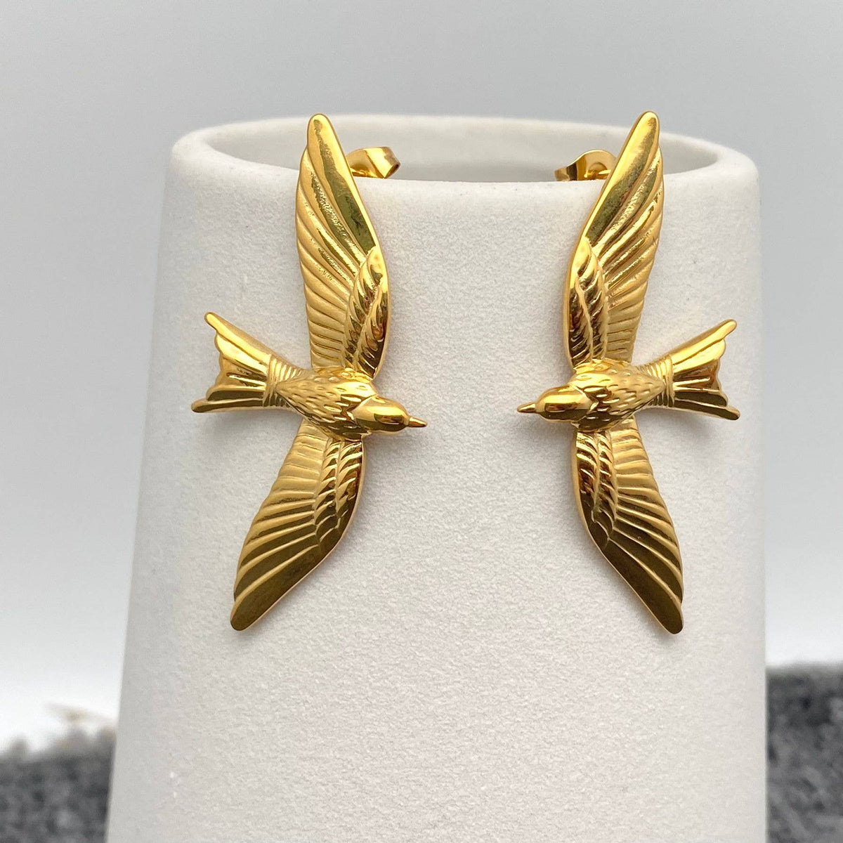 FGS - 18K Gold Plated Steel Flying Bird Stud Earrings