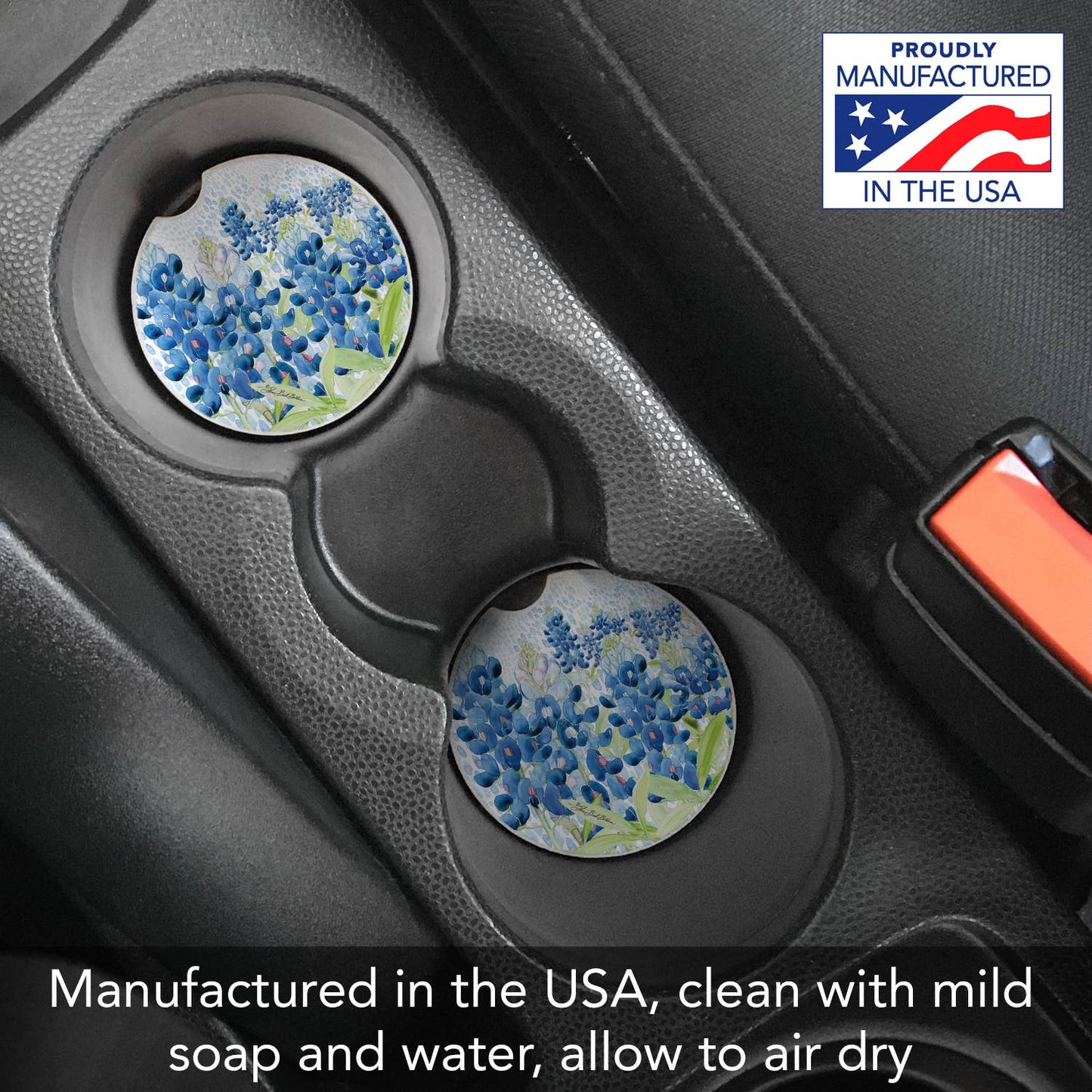 "Blue Bonnet Field" Absorbent Stone Car Coaster 1pk