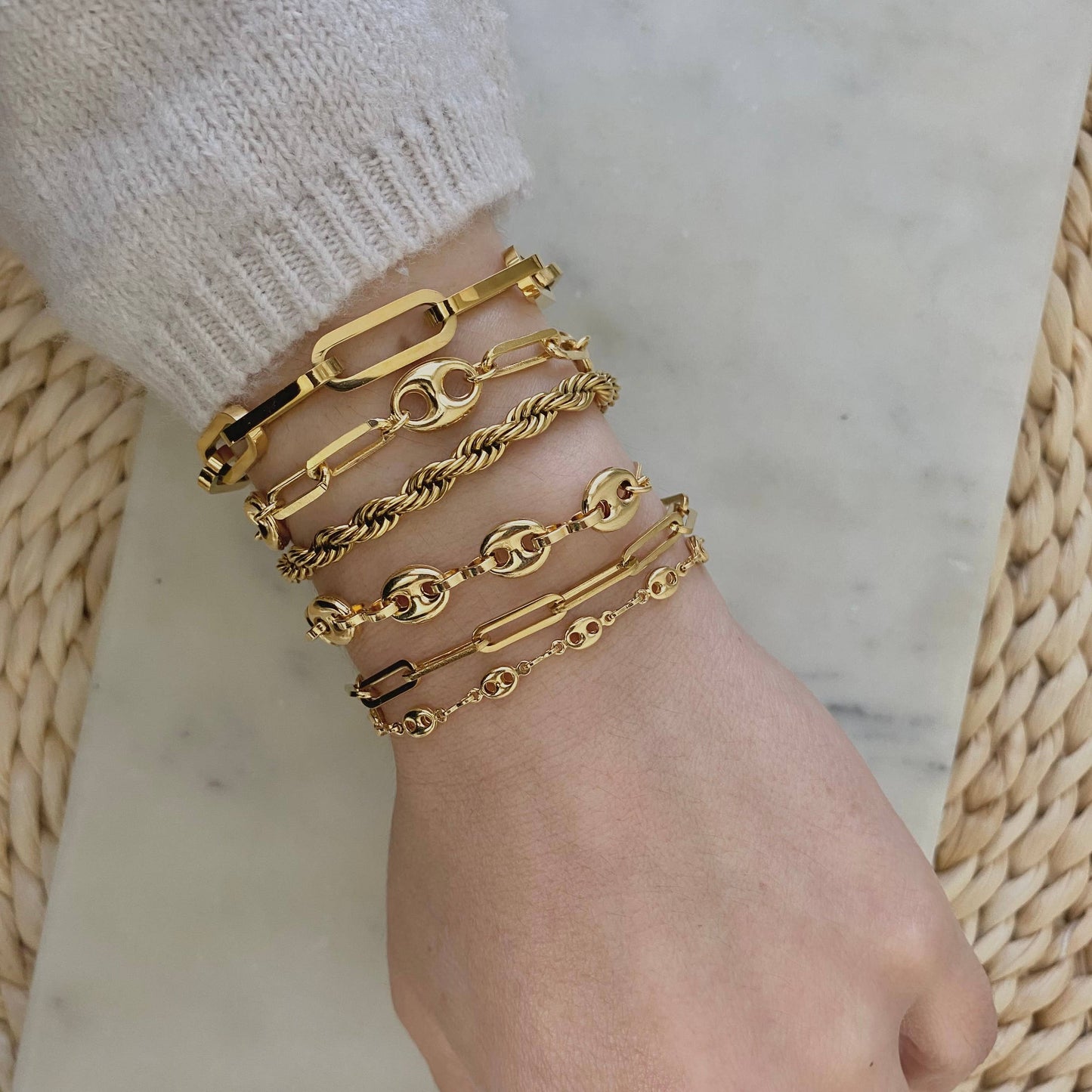 18k Gold Filled Mariner Coffee Bean Link Chain Bracelet