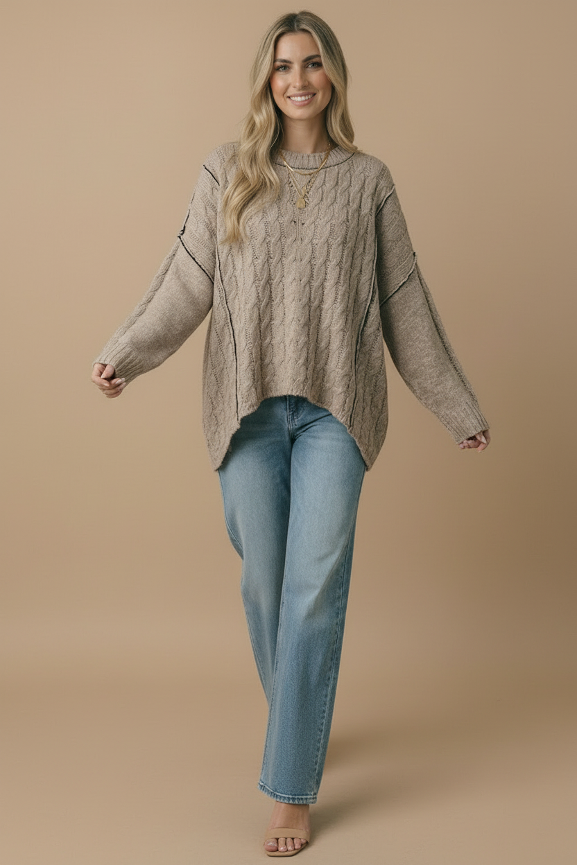 Cable Knit Oversize Pullover Sweater Knit Top