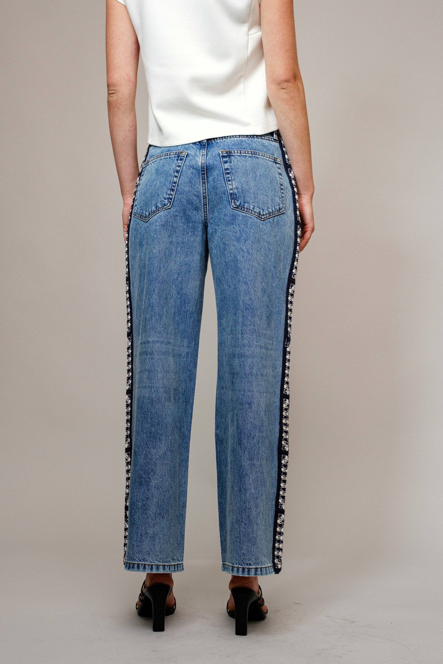 Washed Side Crochet Denim Pants