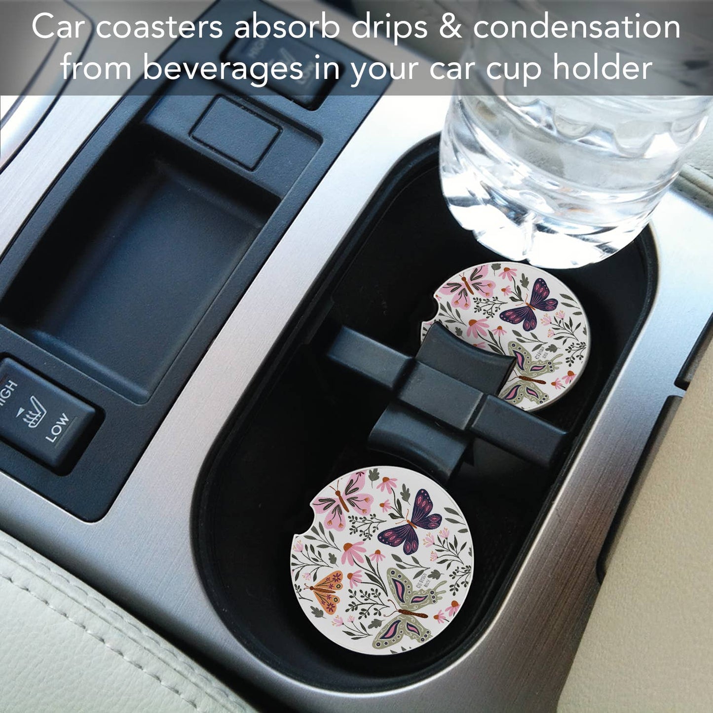 "Flutter Blooms" Absorbent Stone Car Coaster