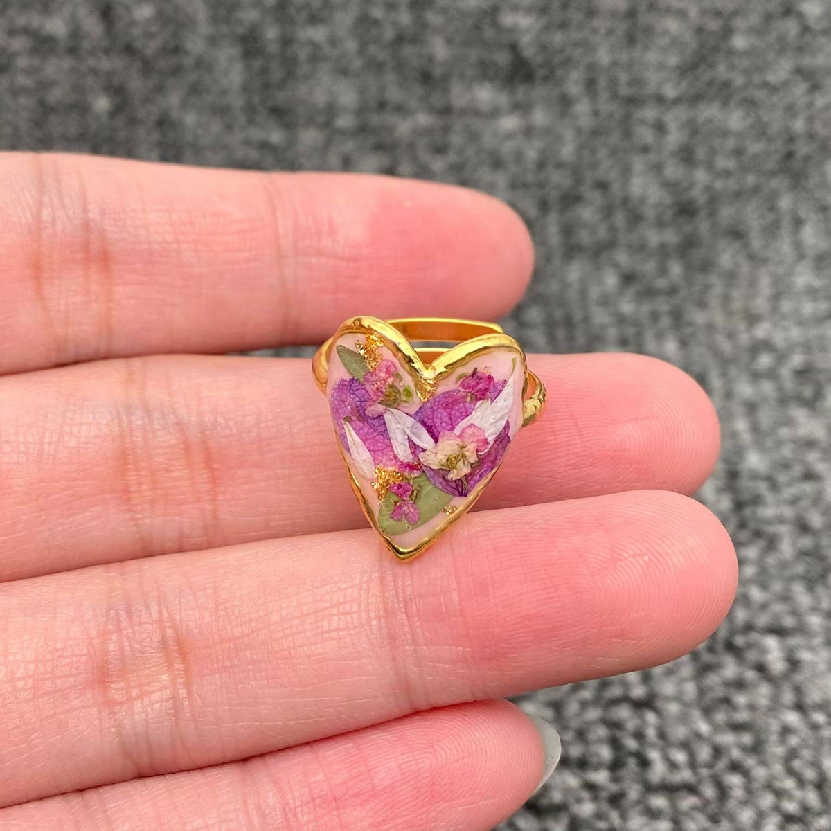 18K Gold Plated S.Steel Floral Adjustable Rings - PDF/FGS: Blue small flower