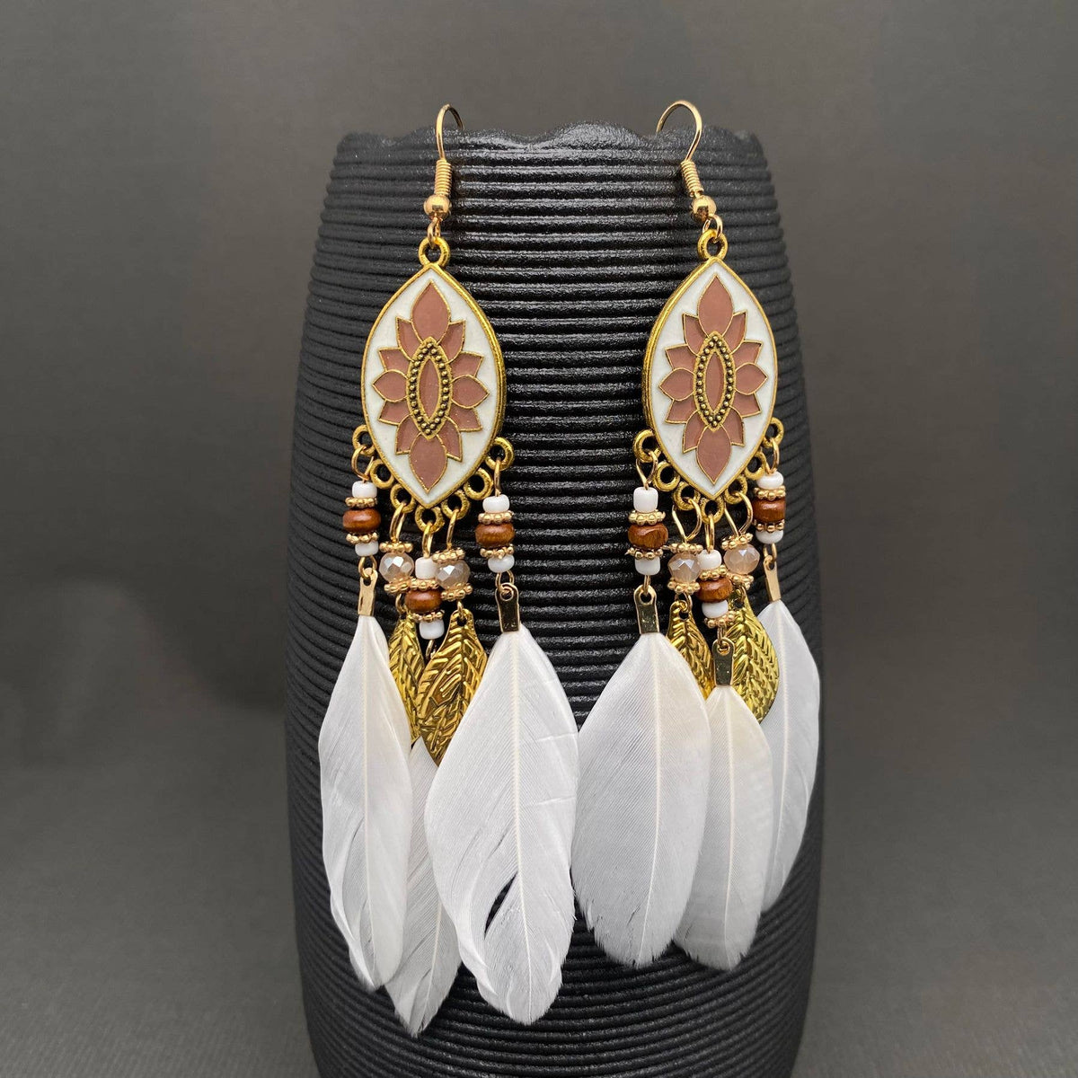 Multi-style White Feather Fringe Dangle Earrings: B