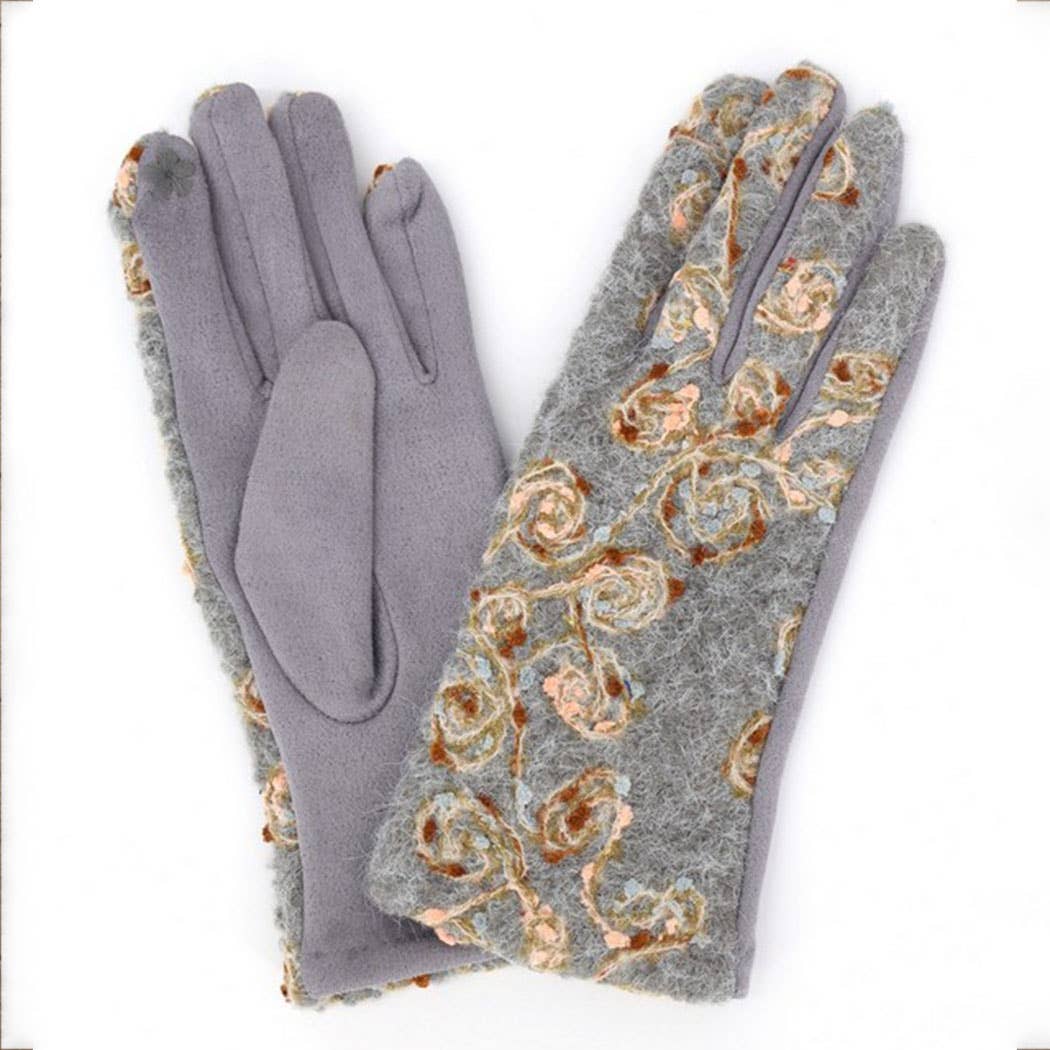 Floral Embroidered Touchscreen Gloves: TP