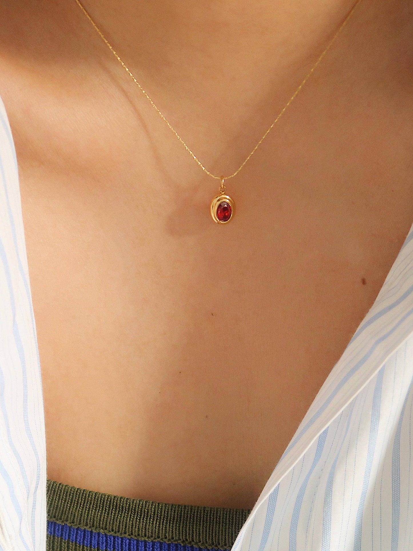 Cornelia 18K Gold Non-Tarnish Gemstone Necklace: Red