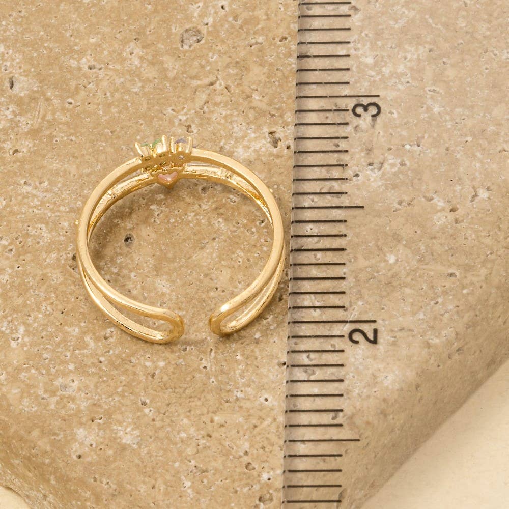 Gold Dipped Cz Heart And Flower Ring: G