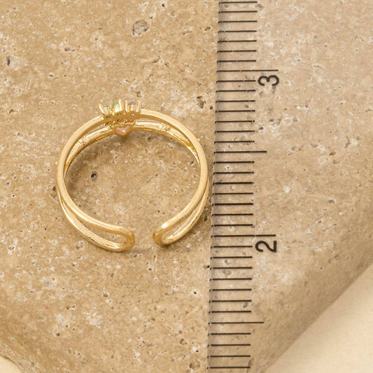 Gold Dipped Cz Heart And Flower Ring: G