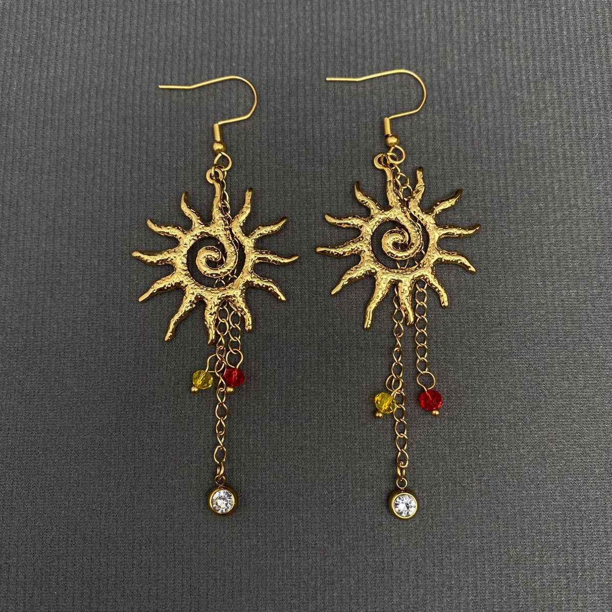 Vortex Sun 18K Gold Plated S.Steel Dangle Earrings - FGS/MS