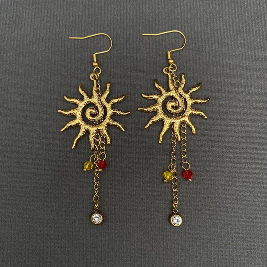 Vortex Sun 18K Gold Plated S.Steel Dangle Earrings - FGS/MS