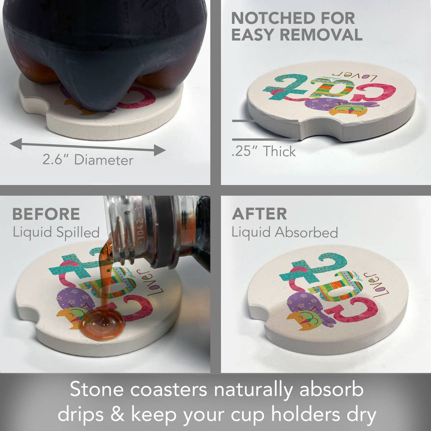 Cat Lover Absorbent Stone Car Coaster 1 Pk