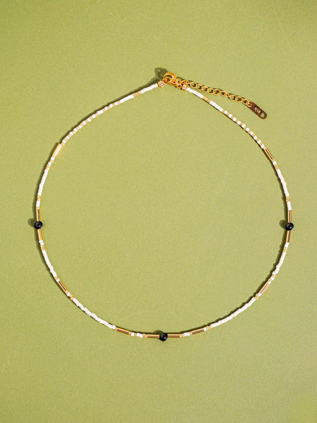18K Handmade  Bohemian Beaded Stack Necklaces: Nyx-White