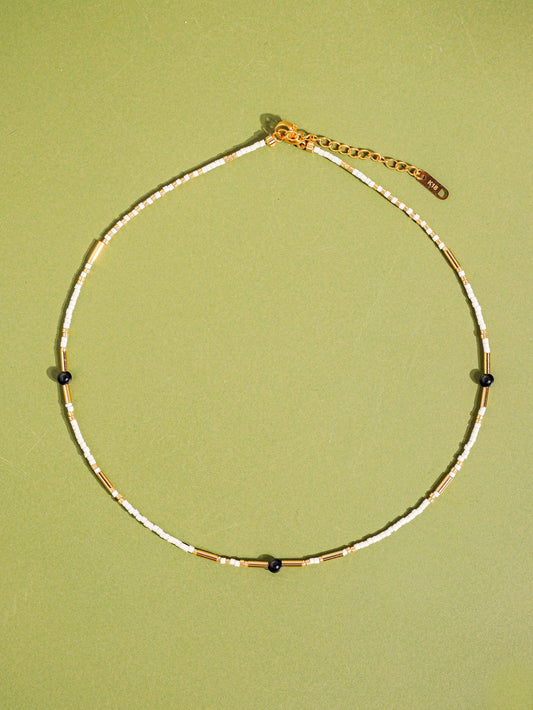 18K Handmade  Bohemian Beaded Stack Necklaces: Nyx-White