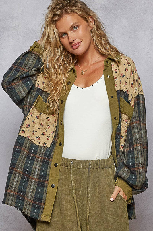 Vintage patchwork plaid double gauze oversized Shirt jacket