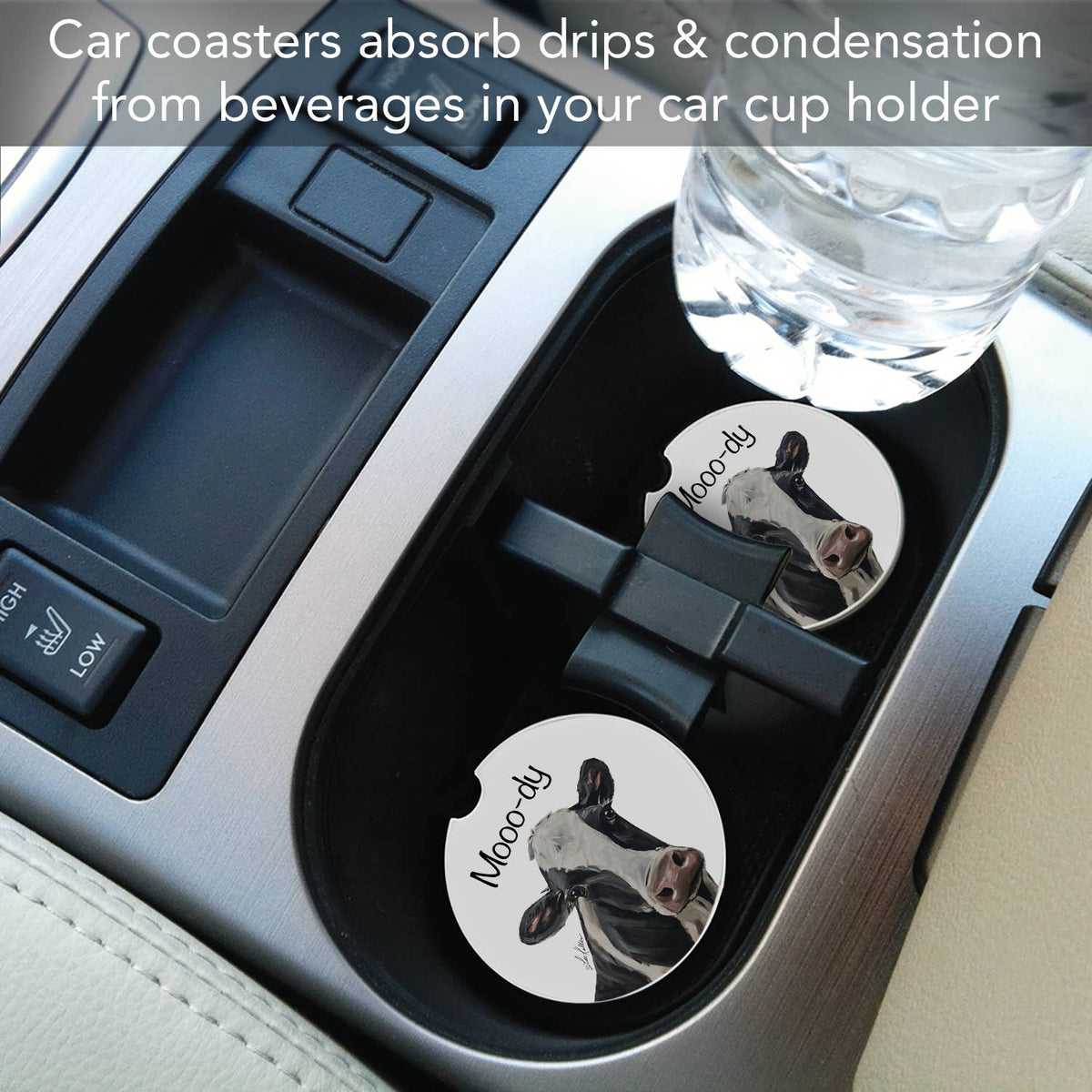 "Mooo-dy" Absorbent Stone Car Coaster 1pk