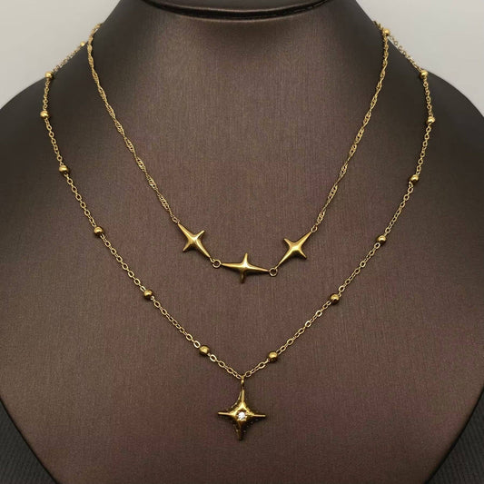 18K Gold Plated SS Star Charm Double Layer Necklace - FGS/MS