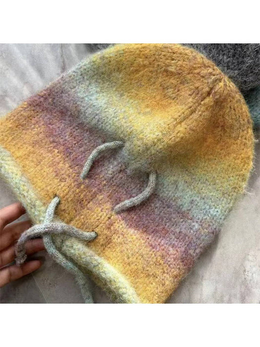 Haila - Gradient Color Adjustable Slouch Knitted Beanie: Yellow