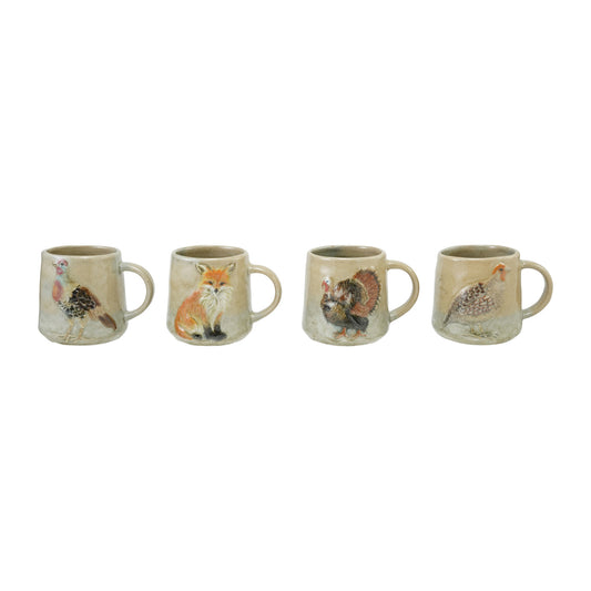 16 oz. Hand-Painted Embossed Stoneware Mug with Animal, 4 Styles