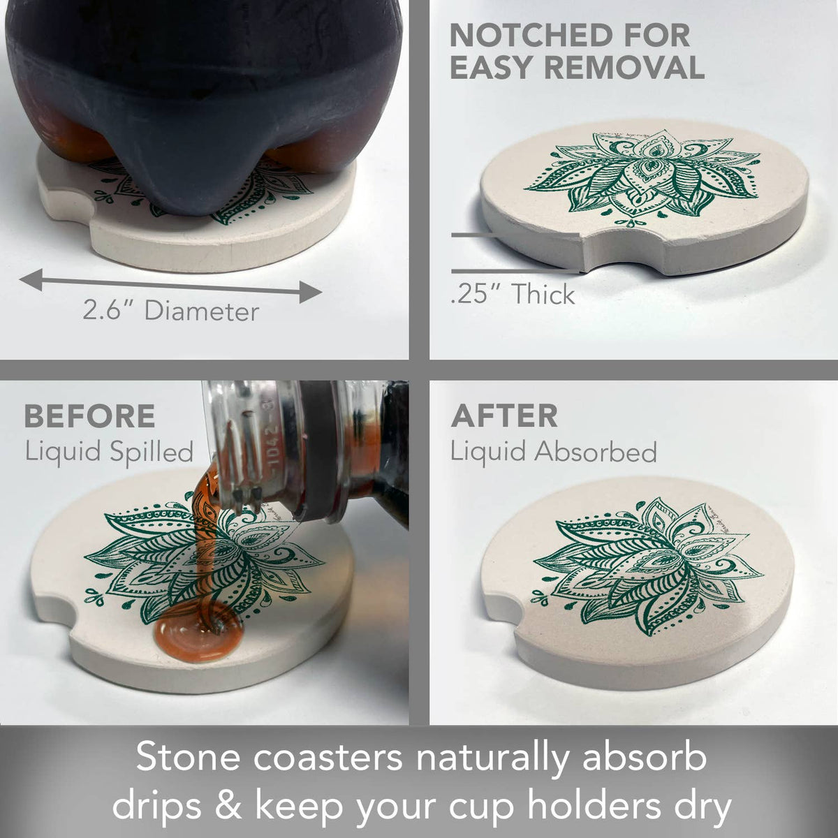 "Lotus Sketch" Absorbent Stone Car Coaster 1pk